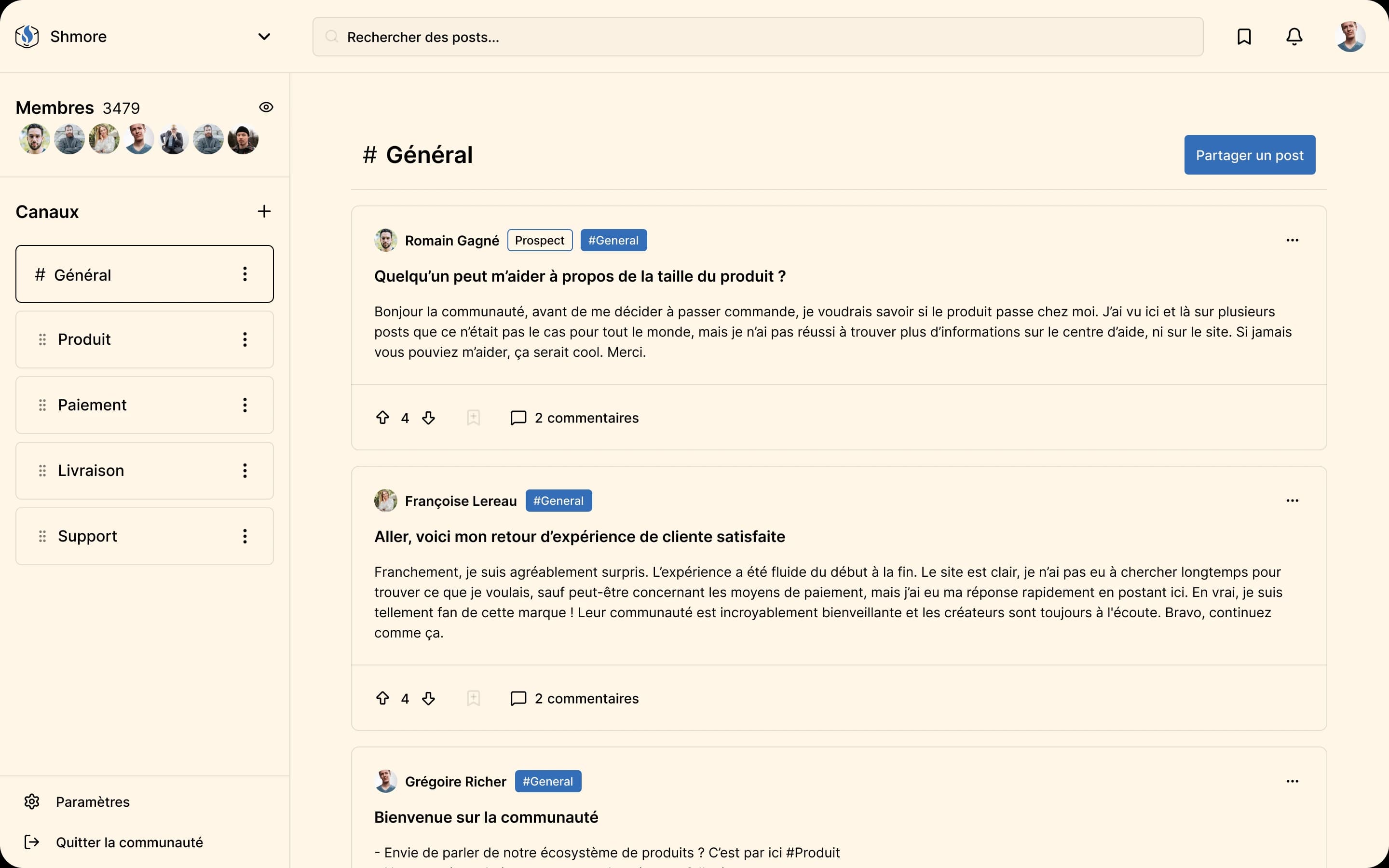 Interface Shmore - thème beige et bleu